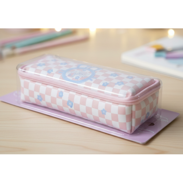 Cute Checkered Pencil Case with Zipper