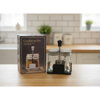 Glass Condiment Set with...