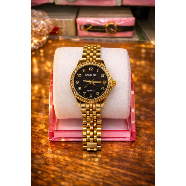 CANSI-QY Gold Elegance Crystal-Bezel Watch