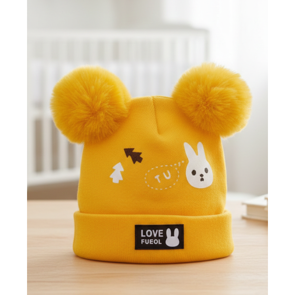 Baby Winter Knit Cap with Double Pom-Pom Ears