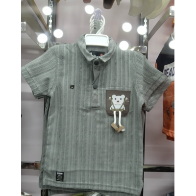 Grey Polo T-Shirt with Bear...