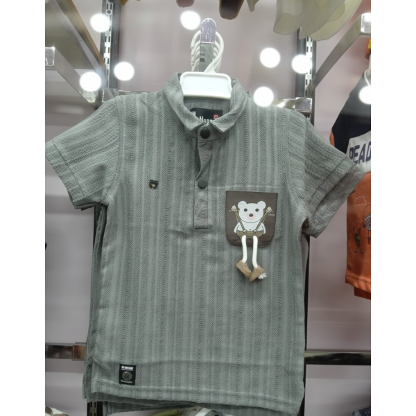 Grey Polo T-Shirt with Bear Patch